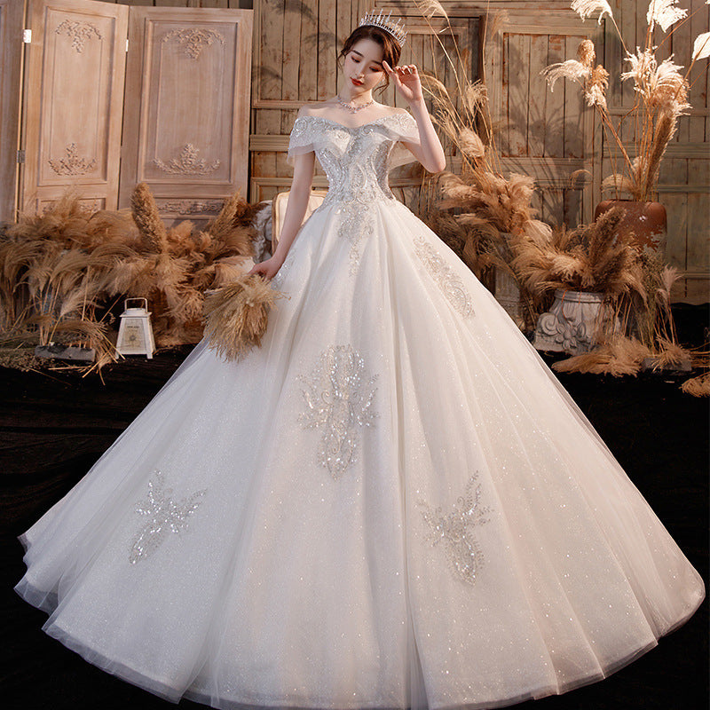 Wedding Dress Trailing Heavy Industry One-shoulder Bridal Temperament Female Forest Super Fairy Dream Starry Sky Skirt - L&M LIFE PRODUCTS