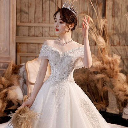 Wedding Dress Trailing Heavy Industry One-shoulder Bridal Temperament Female Forest Super Fairy Dream Starry Sky Skirt - L&M LIFE PRODUCTS