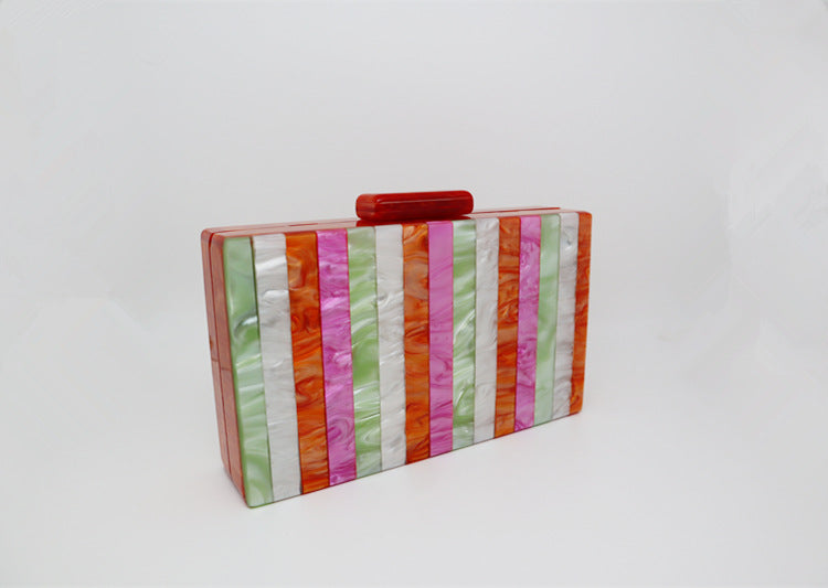 Candy Color Striped Acrylic Dinner Bag European And American Fashion Pearlescent Vertical Stitching Clutch Handbag - L&M LIFE PRODUCTS