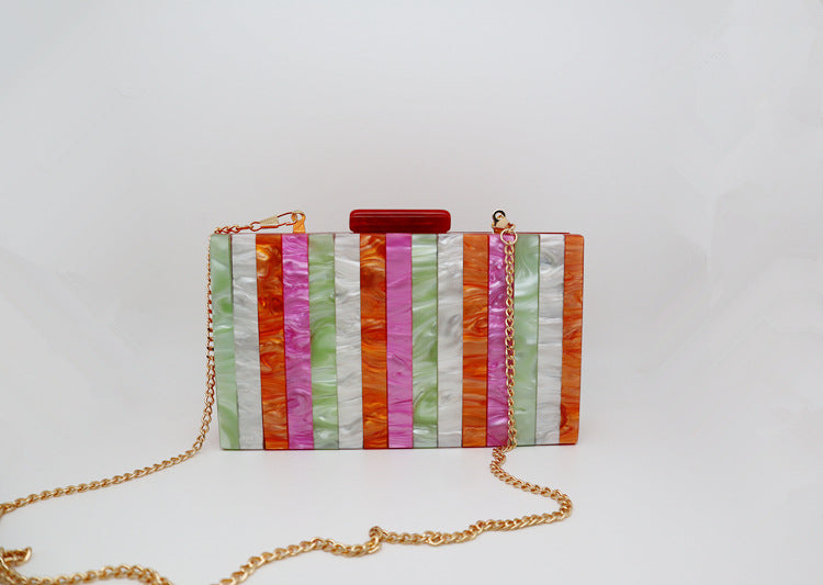 Candy Color Striped Acrylic Dinner Bag European And American Fashion Pearlescent Vertical Stitching Clutch Handbag - L&M LIFE PRODUCTS