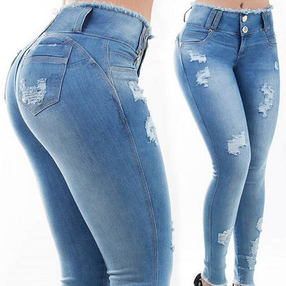 New Stretchy Blue Tassel Ripped Jeans Women Fashion Casual Denim Pants Trousers For Women Pencil Skinny High Waisted Jeans - L&M LIFE PRODUCTS