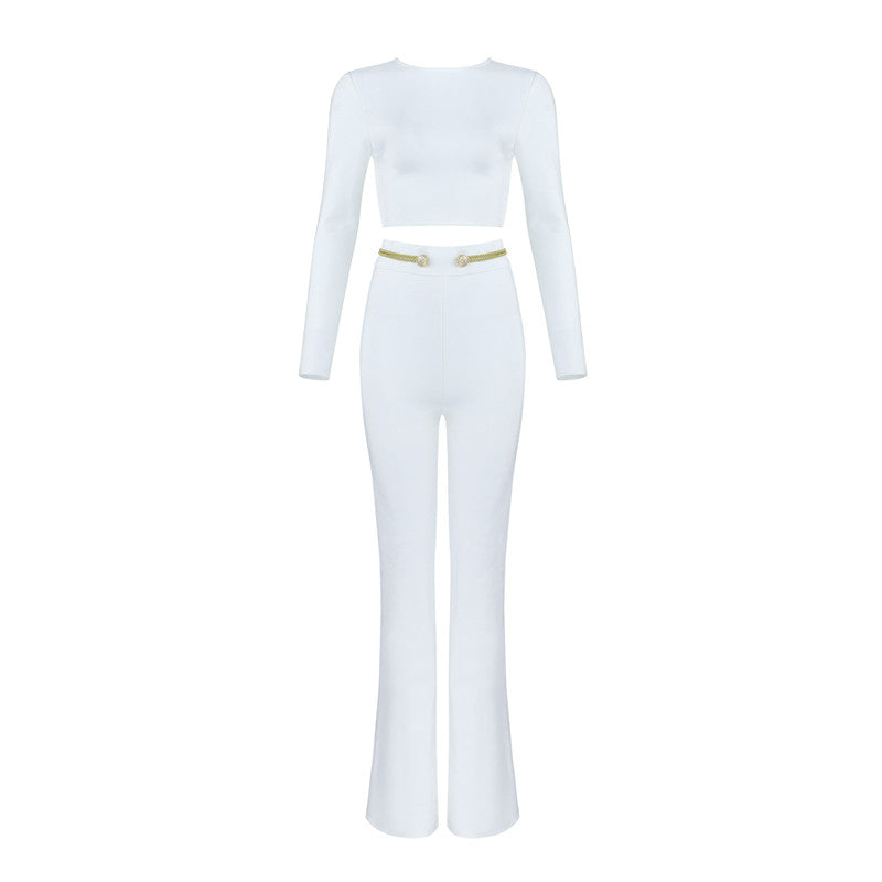 Fashion Long-sleeved Bootcut Trousers High-waist Umbilical Suit - L&M LIFE PRODUCTS