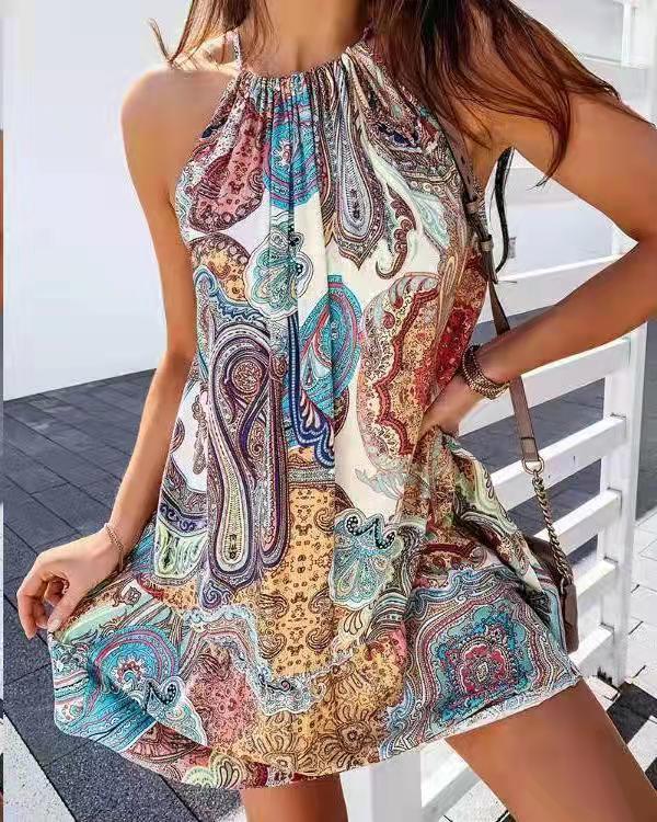 Back Short Skirt Printed Sleeveless Dress - L&M LIFE PRODUCTS