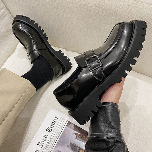 Buckle Japanese Thick-Soled Retro Round Toe Small Leather Shoes British Bright Surface Casual Platform Shoes - L&M LIFE PRODUCTS