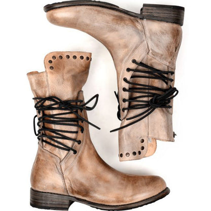 Back Zipper Vintage Boots Lace-Up Holiday Mid-calf Boots - L&M LIFE PRODUCTS