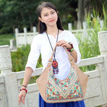 Pu Leather Women's Handbag Bangkok Bag Retro Embroidery Bag - L&M LIFE PRODUCTS