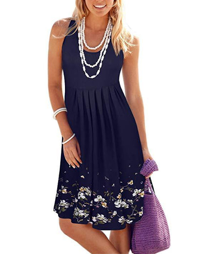 Sleeveless Floral Print Loose Summer Dress Fashion Six Colors Casual Women Dress - L&M LIFE PRODUCTS