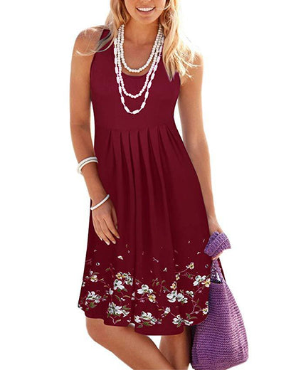 Sleeveless Floral Print Loose Summer Dress Fashion Six Colors Casual Women Dress - L&M LIFE PRODUCTS