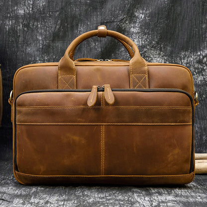 Vintage Men's Briefcase Genuine Leather Business Commuter Bag Crazy Horse Leather - L&M LIFE PRODUCTS