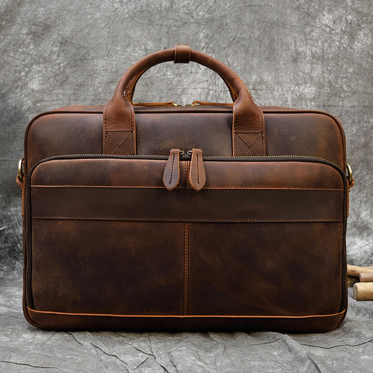 Vintage Men's Briefcase Genuine Leather Business Commuter Bag Crazy Horse Leather - L&M LIFE PRODUCTS