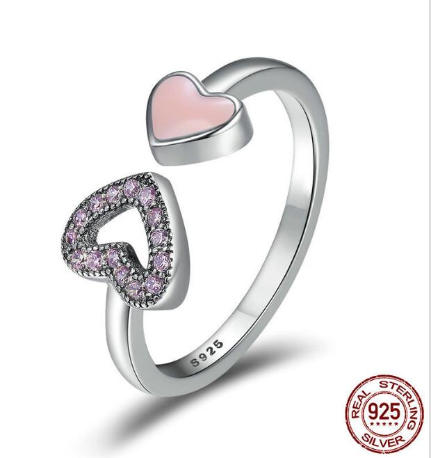 925 Sterling Silver Heart to Heart Enamel & Clear CZ Finger Ring - L&M LIFE PRODUCTS