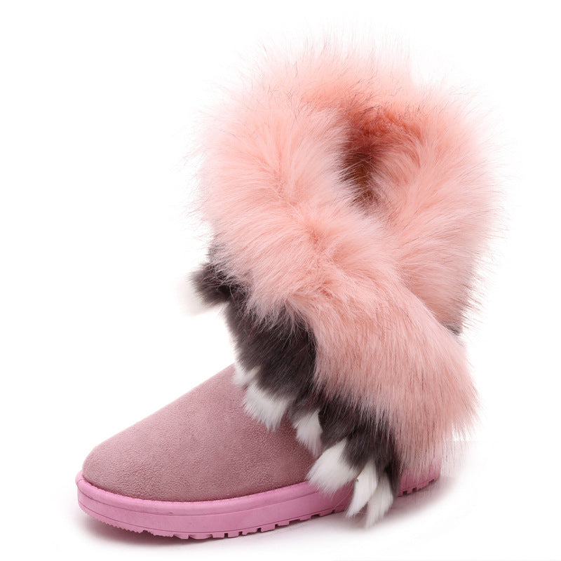 Winter Snow Boots Thick Fluffy Fox Fur Waterproof Non-slip Warm Cotton - L&M LIFE PRODUCTS