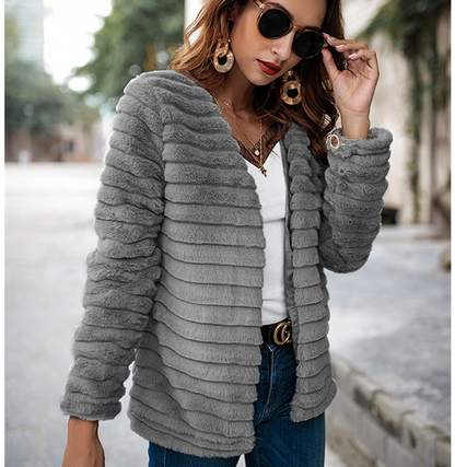 Nadafair Cardigan Fur Coat Women Long Sleeve Shaggy Autumn Winter Faux Fur Jacket 2021 Gray Rabbit Hair Outerwear Coat Female - L&M LIFE PRODUCTS