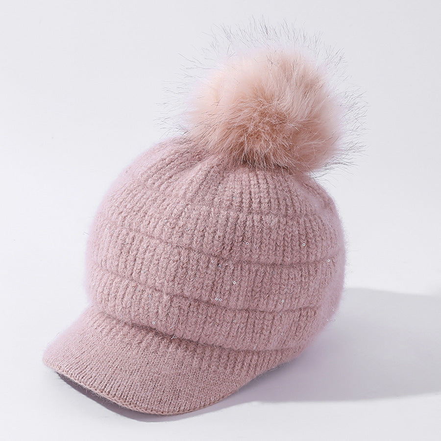 Women's Rabbit Fur Ball Plus Velvet Warm Woolen Hat - L&M LIFE PRODUCTS