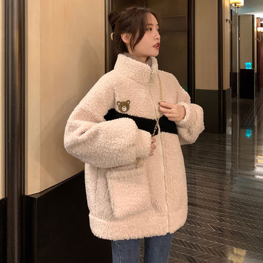 Lamb Wool Plus Velvet Jacket Female Design Sense Contrast Color - L&M LIFE PRODUCTS