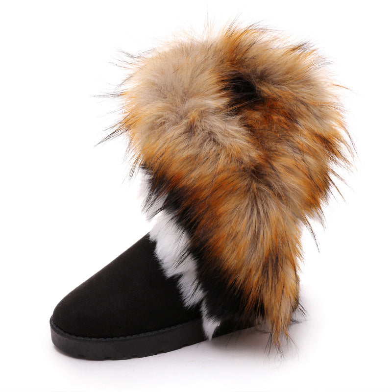 Winter Snow Boots Thick Fluffy Fox Fur Waterproof Non-slip Warm Cotton - L&M LIFE PRODUCTS