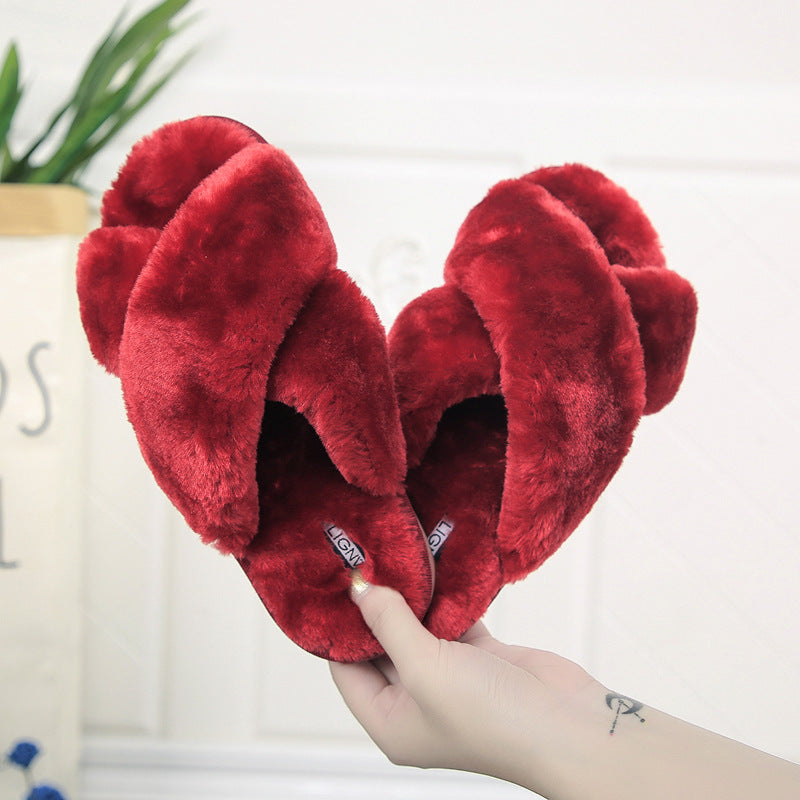 Cross open-toe fur slippers - L&M LIFE PRODUCTS