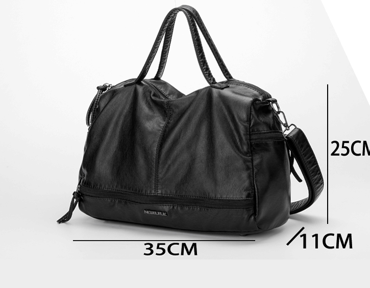 Autumn and winter new Messenger bag washed leather large capacity motorcycle bag handbags shoulder bag ladies big bag - L&M LIFE PRODUCTS