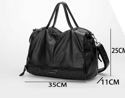 Autumn and winter new Messenger bag washed leather large capacity motorcycle bag handbags shoulder bag ladies big bag - L&M LIFE PRODUCTS