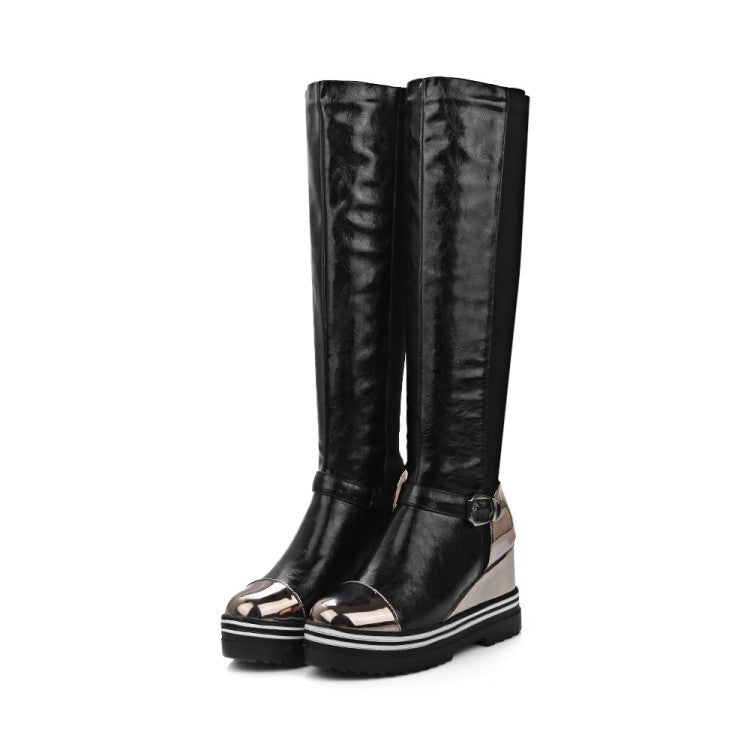 High-top Patent Leather One-step High-heeled Wedge-heeled Plus Size Women's Boots - L&M LIFE PRODUCTS