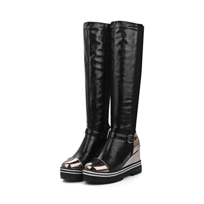 High-top Patent Leather One-step High-heeled Wedge-heeled Plus Size Women's Boots - L&M LIFE PRODUCTS