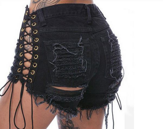 Graveyard Ripped Lace Up Shorts - L&M LIFE PRODUCTS