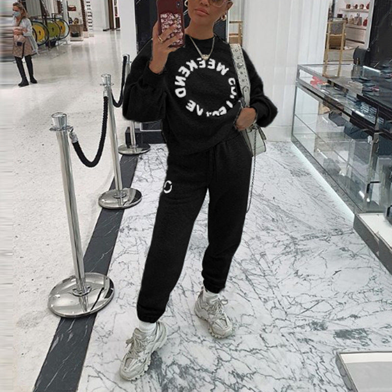 Letter Print Long-Sleeved Loose Casual Sweater Suit - L&M LIFE PRODUCTS