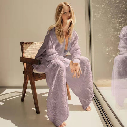 New Autumn And Winter Pleated Shirt  Pleated Trousers Suit - L&M LIFE PRODUCTS