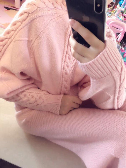 Two-piece High-neck Twist Sweater Women's Ice Silk Knitted Wide-leg Pants - L&M LIFE PRODUCTS