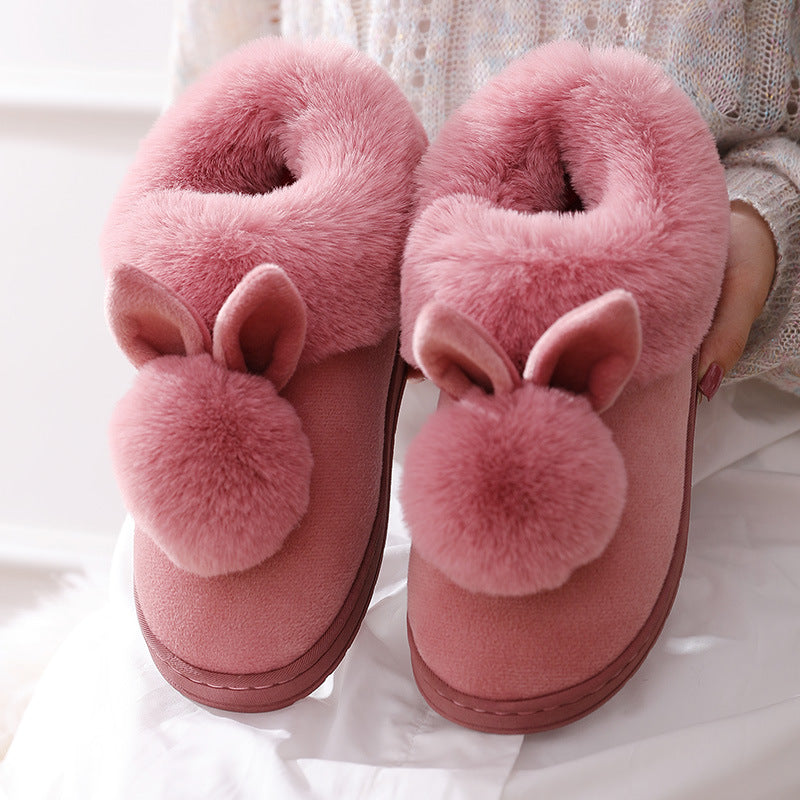 Autumn Winter Cotton Slippers Fur Rabbit Home Warm Thick Bottom Indoor Cotton Shoes Womens Slippers Cute Fluffy Cat Slippers - L&M LIFE PRODUCTS