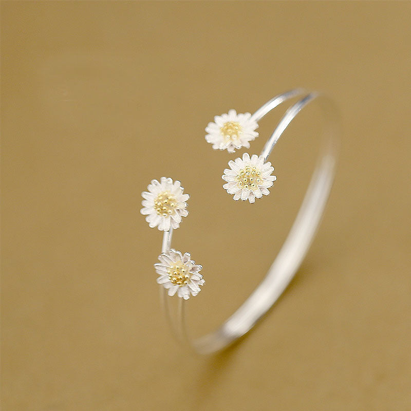 S925 Sterling Silver Bracelet wholesale sweet temperament double Daisy Bracelet Sterling silver jewelry. - L&M LIFE PRODUCTS