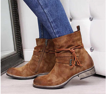 New Round Toe Side Zipper Laces Low Square Heel Ladies Plus Size Short Boots - L&M LIFE PRODUCTS