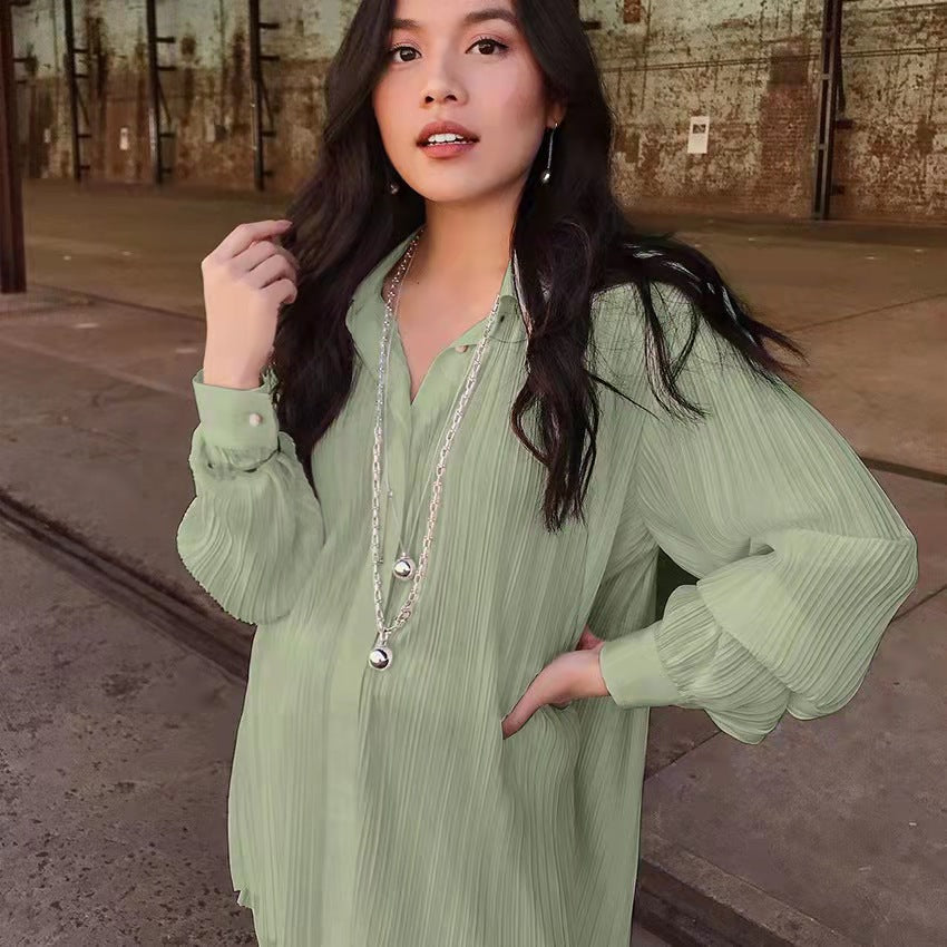 New Autumn And Winter Pleated Shirt  Pleated Trousers Suit - L&M LIFE PRODUCTS