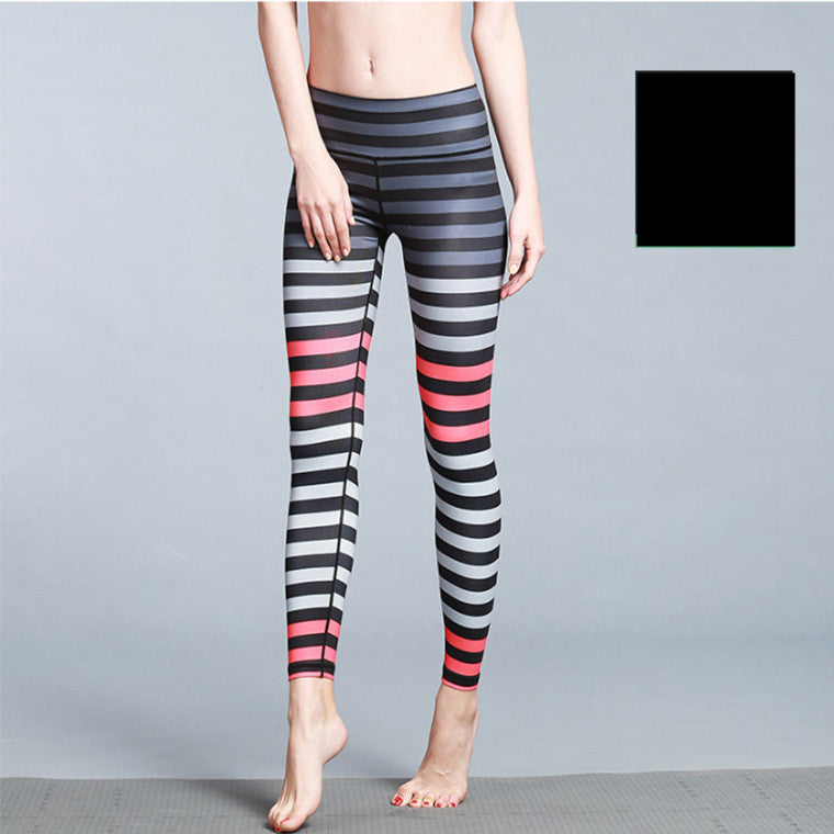 Stretch Stripe Printed High Waist Shaped Yoga Pants - L&M LIFE PRODUCTS