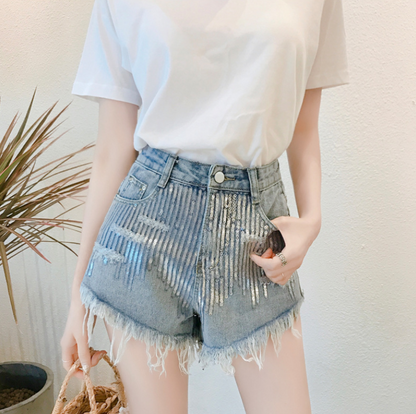Gold glittered sequined wide-leg shorts - L&M LIFE PRODUCTS