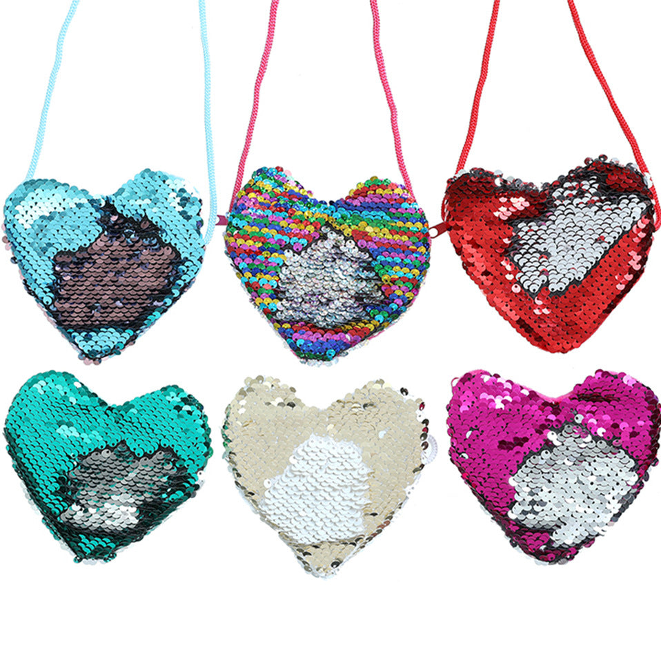 Sequined purse love lanyard shoulder diagonal package - L&M LIFE PRODUCTS