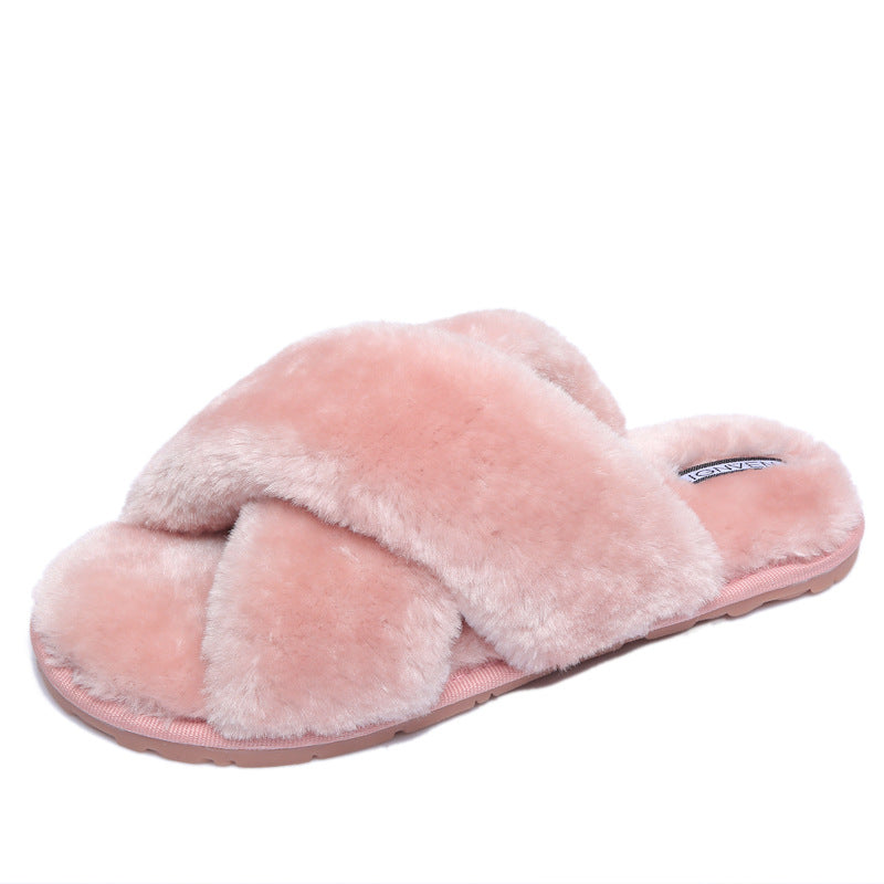 Cross open-toe fur slippers - L&M LIFE PRODUCTS