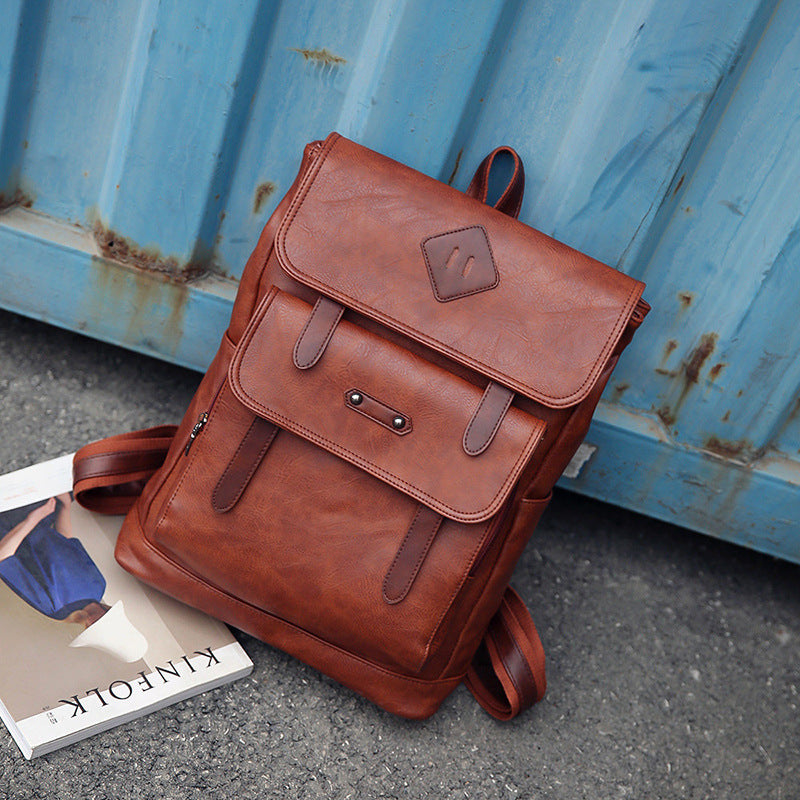 2023 new fashion color leather retro Backpack Laptop computer backpack on behalf of a man - L&M LIFE PRODUCTS