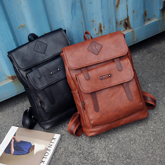 2023 new fashion color leather retro Backpack Laptop computer backpack on behalf of a man - L&M LIFE PRODUCTS