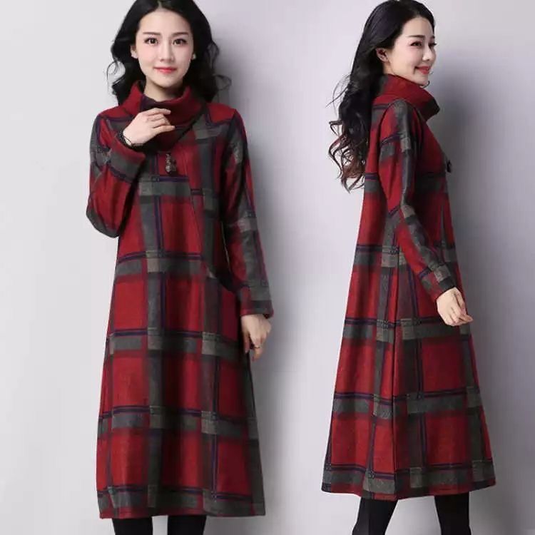 Woolen Dress Large Size Retro Plaid Autumn And Winter - L&M LIFE PRODUCTS