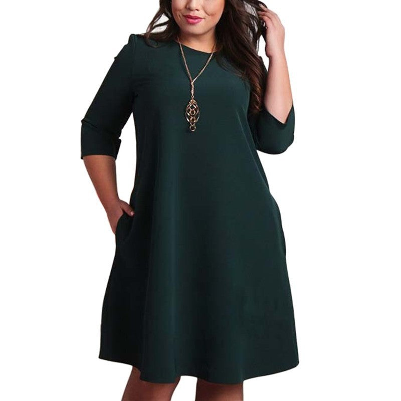 Solid Color Round Neck Sleeves Plus Size Dress - L&M LIFE PRODUCTS