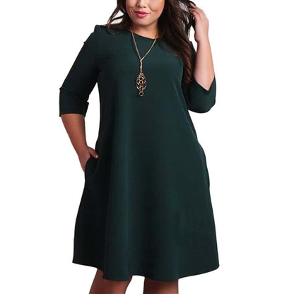 Solid Color Round Neck Sleeves Plus Size Dress - L&M LIFE PRODUCTS