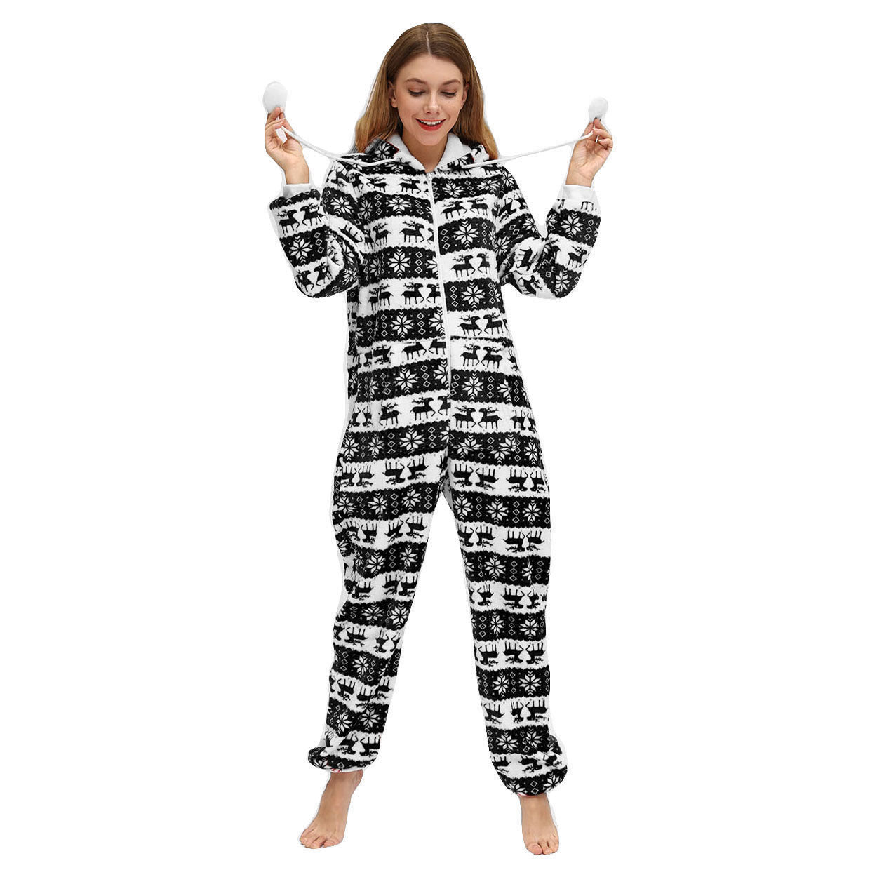 European And American Ladies Christmas Day Fawn Snowflake Flannel One-Piece Pajamas Home Wear - L&M LIFE PRODUCTS