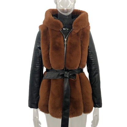 New Style Fur Belt Belt Hooded Zipper Jacket Women's Clothing - L&M LIFE PRODUCTS
