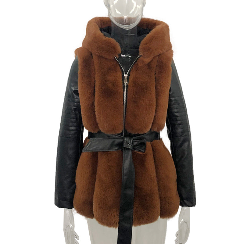 New Style Fur Belt Belt Hooded Zipper Jacket Women's Clothing - L&M LIFE PRODUCTS