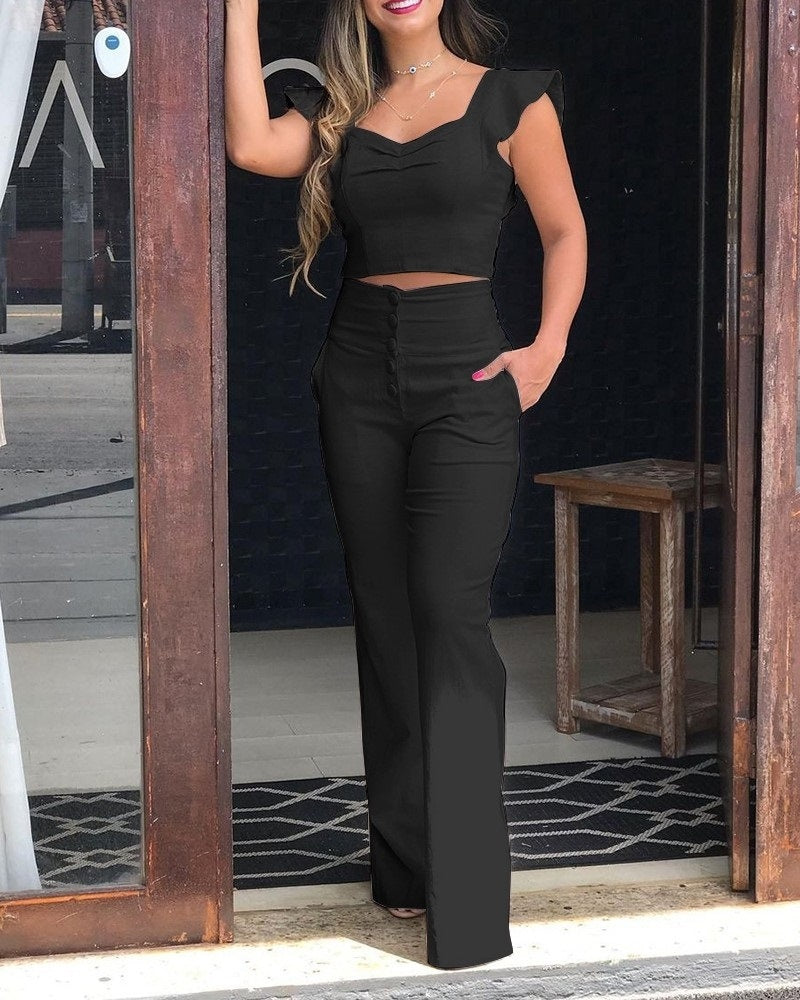 Slim Blouse And High Waist Long Pants Temperament Suit Women - L&M LIFE PRODUCTS