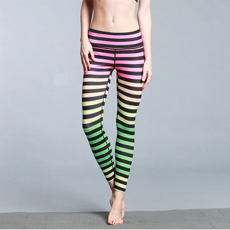 Stretch Stripe Printed High Waist Shaped Yoga Pants - L&M LIFE PRODUCTS