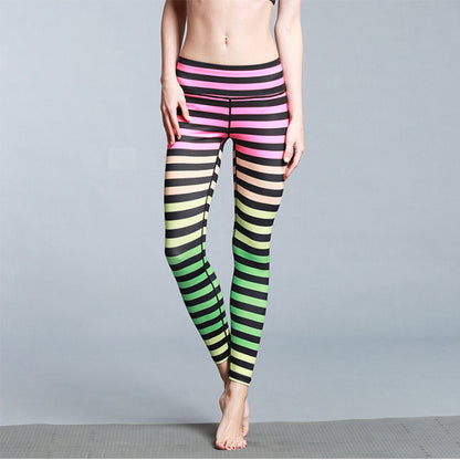 Stretch Stripe Printed High Waist Shaped Yoga Pants - L&M LIFE PRODUCTS