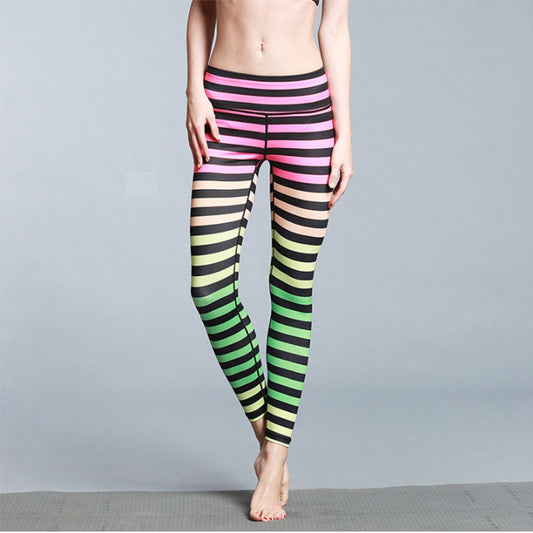 Stretch Stripe Printed High Waist Shaped Yoga Pants - L&M LIFE PRODUCTS