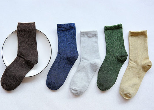 Lady Socks Shiny Edge Gold Silver Silk Lace - L&M LIFE PRODUCTS